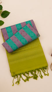 Dual Colour Soft Pattu Saree with Green Silver Zari Border