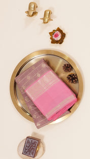 Mauve Kanchi Pattu Silk Saree with Medium Silver Contrast Bentex Border