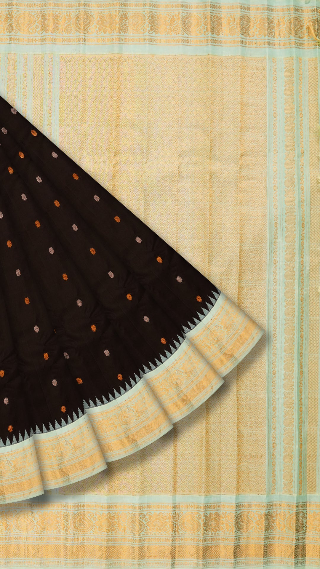 Black Gadwal Silk Saree with Powder Blue Contrast Border