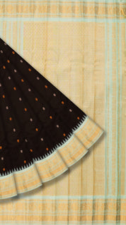 Black Gadwal Silk Saree with Powder Blue Contrast Border