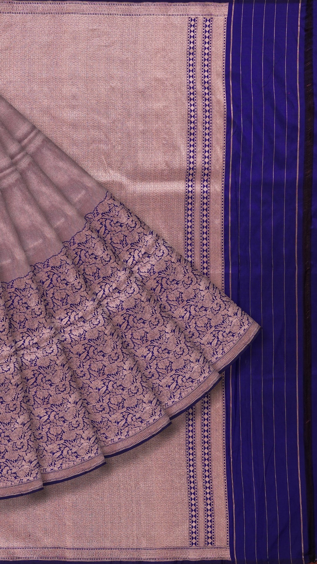 Navy Blue Banaras Saree with Half & Half Design