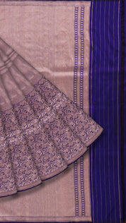 Navy Blue Banaras Saree with Half & Half Design