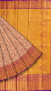 Golden Red Kanchipuram Saree with Purple Pallu