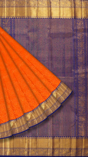 Orange Kanchipuram Silk Saree with Navy Blue Pallu