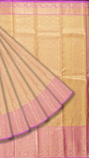 Dual Shade and Rose Pink Kanchipuram Silk Saree with Gold Zari | Self Tissue Border Saree