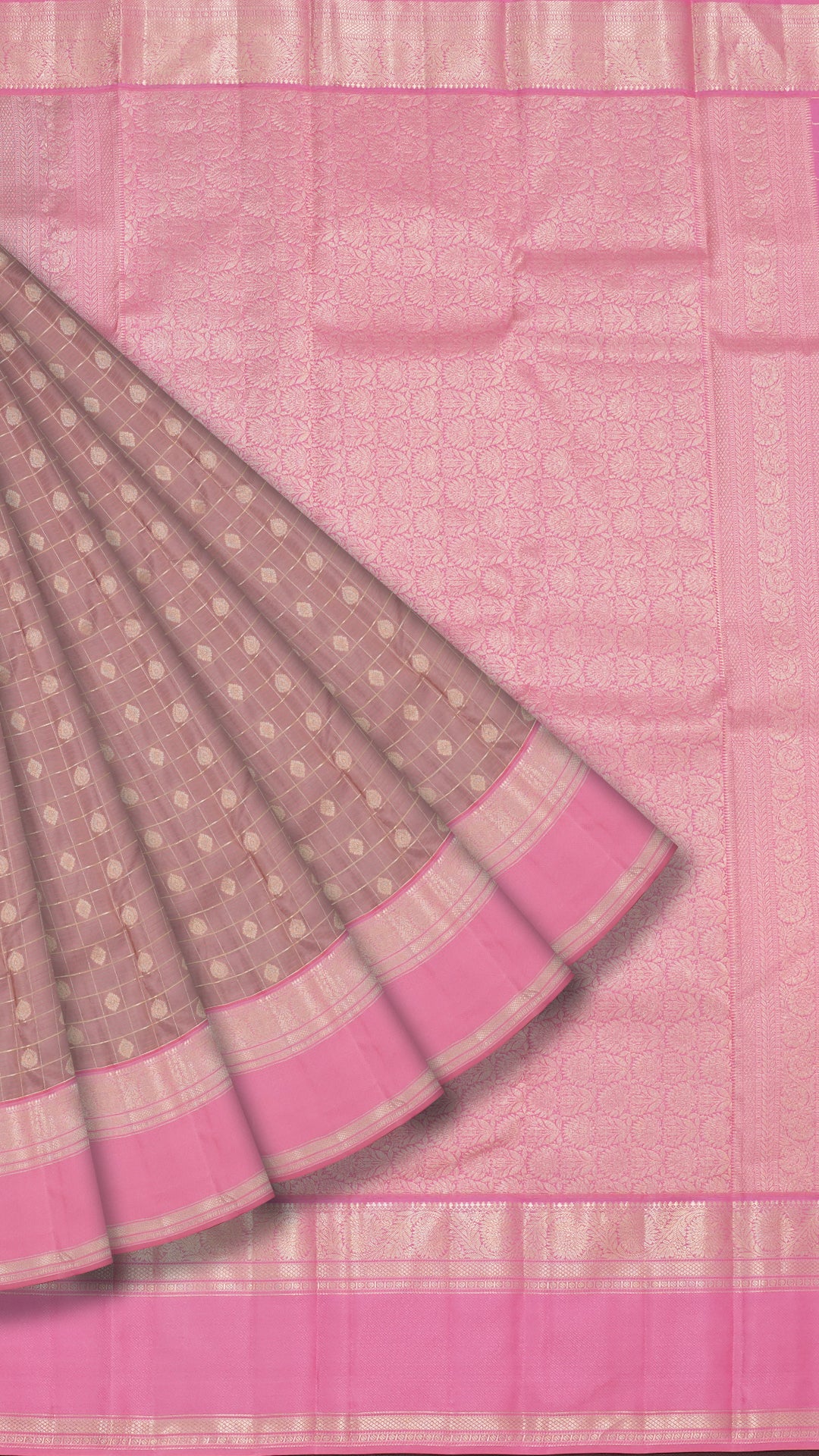 Mauve Kanchi Pattu Silk Saree with Medium Silver Contrast Bentex Border