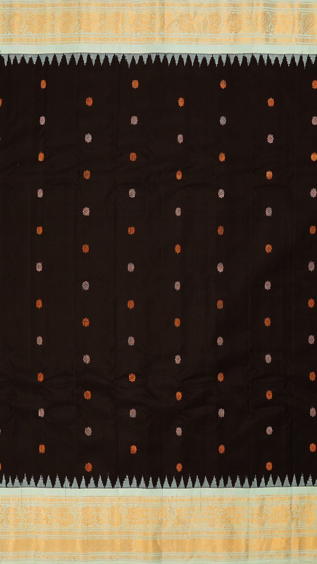 Black Gadwal Silk Saree with Powder Blue Contrast Border