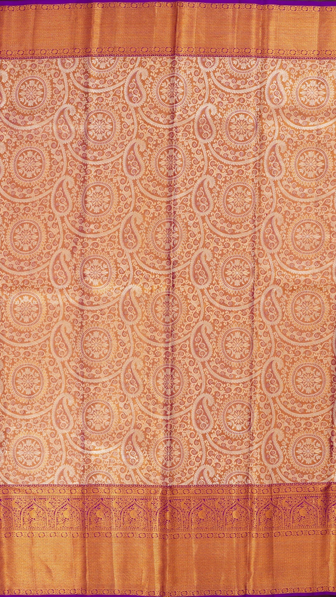 Golden Red Kanchipuram Saree with Purple Pallu