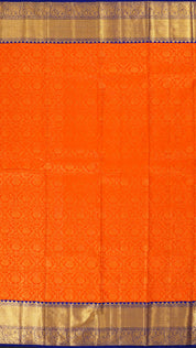 Orange Kanchipuram Silk Saree with Navy Blue Pallu