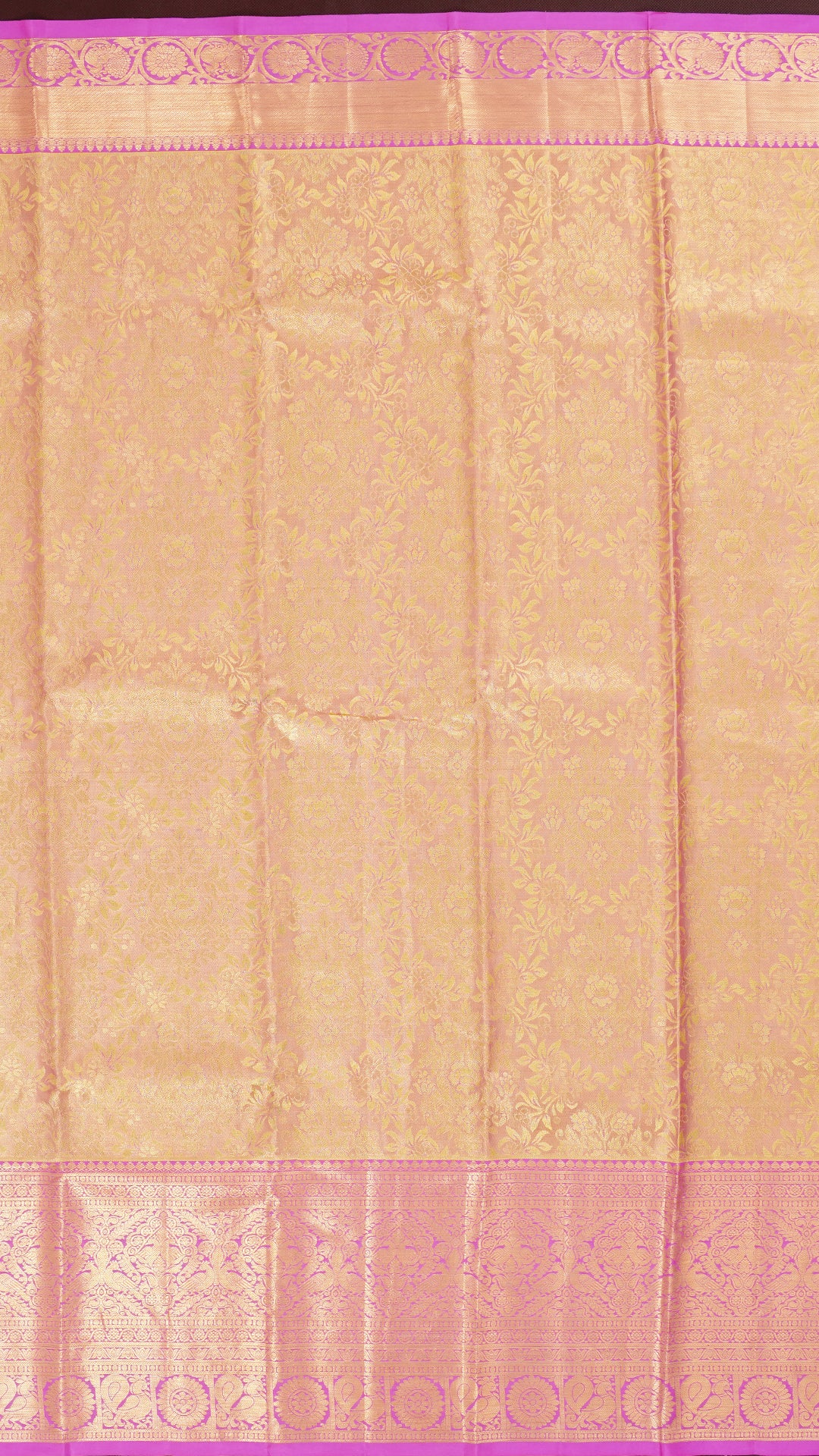 Dual Shade and Rose Pink Kanchipuram Silk Saree with Gold Zari | Self Tissue Border Saree
