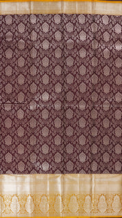 Coffee Brown and Dark Mustard Kanchipuram Silk Saree with Silver Zari Border | Elegant Kanchi Pattu Saree