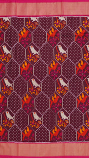 Coco Brown Ikkat Silk Saree with Pink Contrast