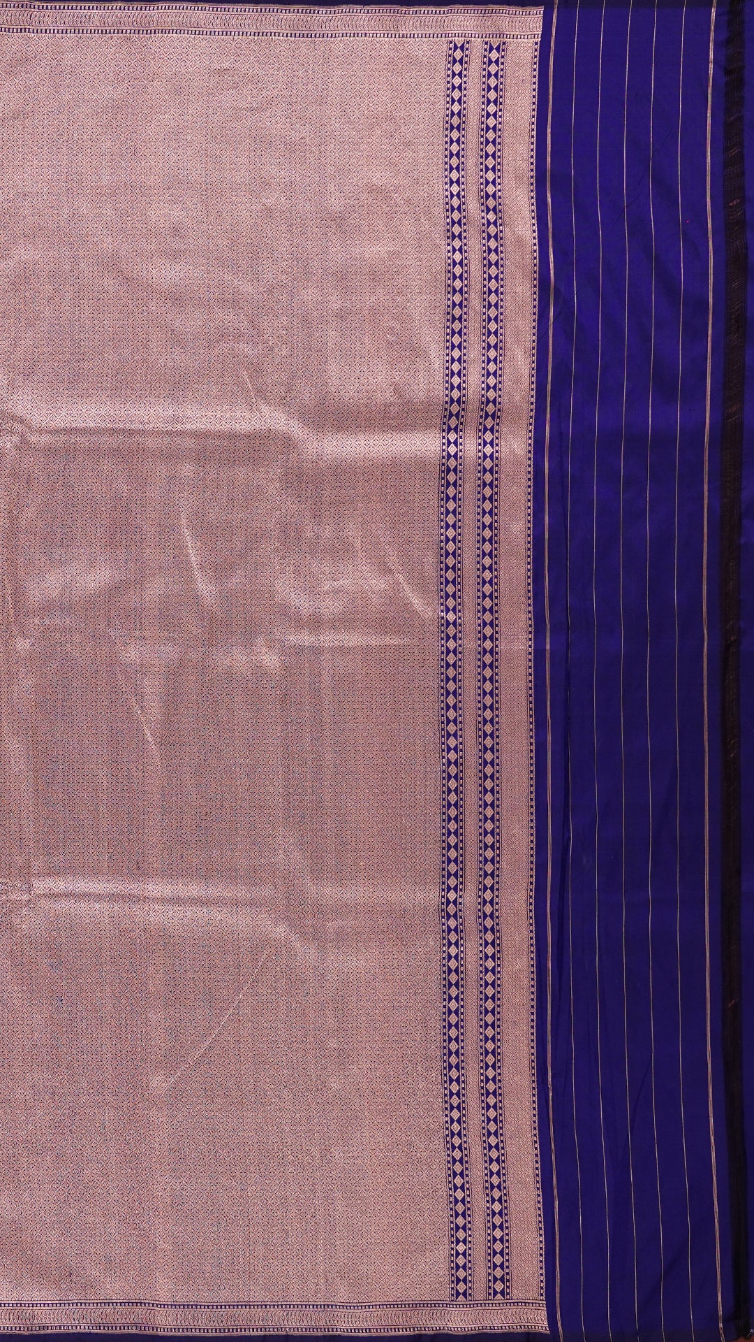 Navy Blue Banaras Saree with Half & Half Design