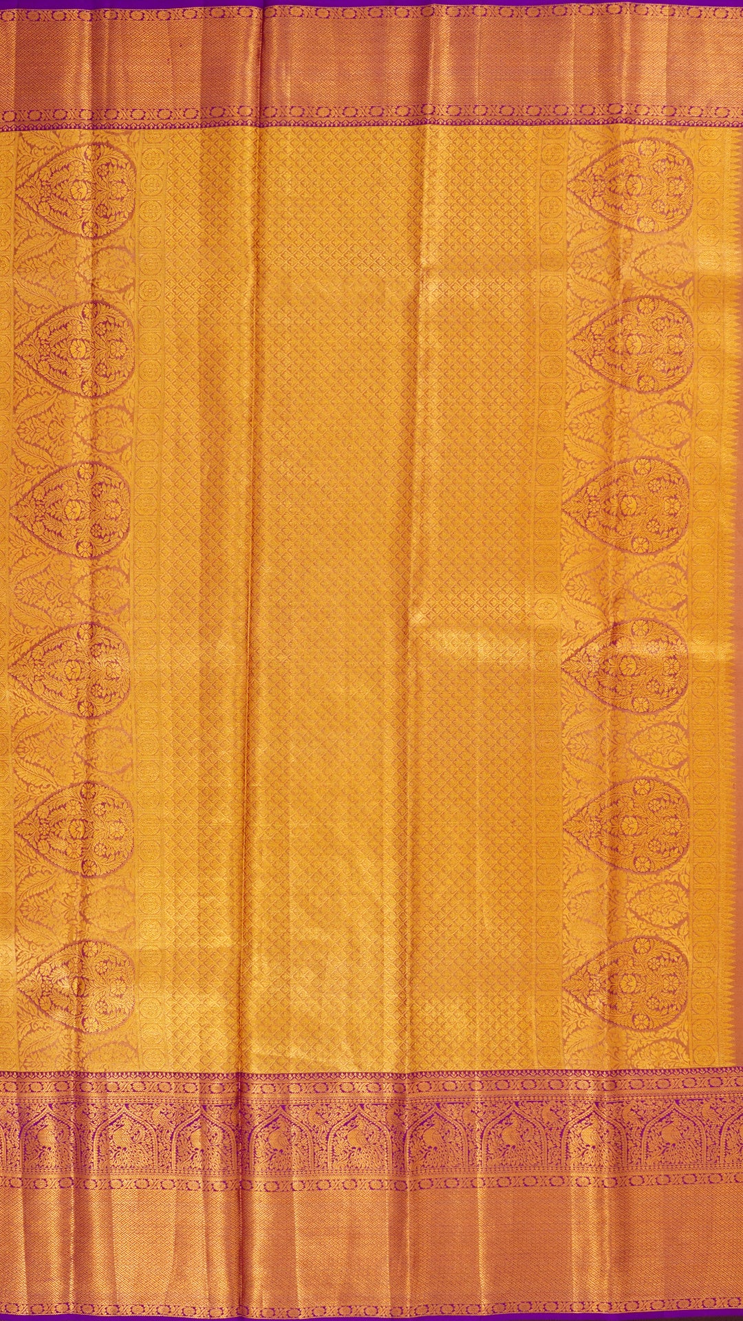 Golden Red Kanchipuram Saree with Purple Pallu