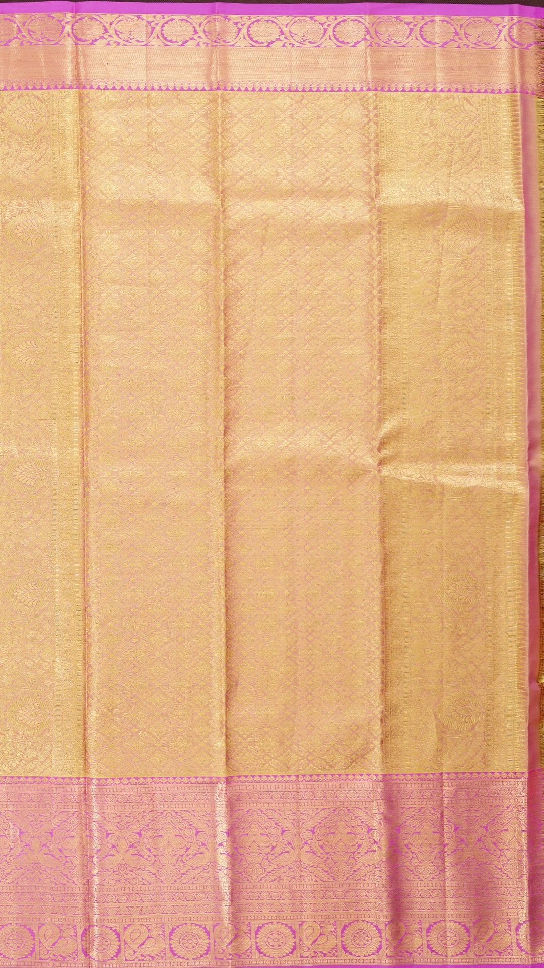 Dual Shade and Rose Pink Kanchipuram Silk Saree with Gold Zari | Self Tissue Border Saree