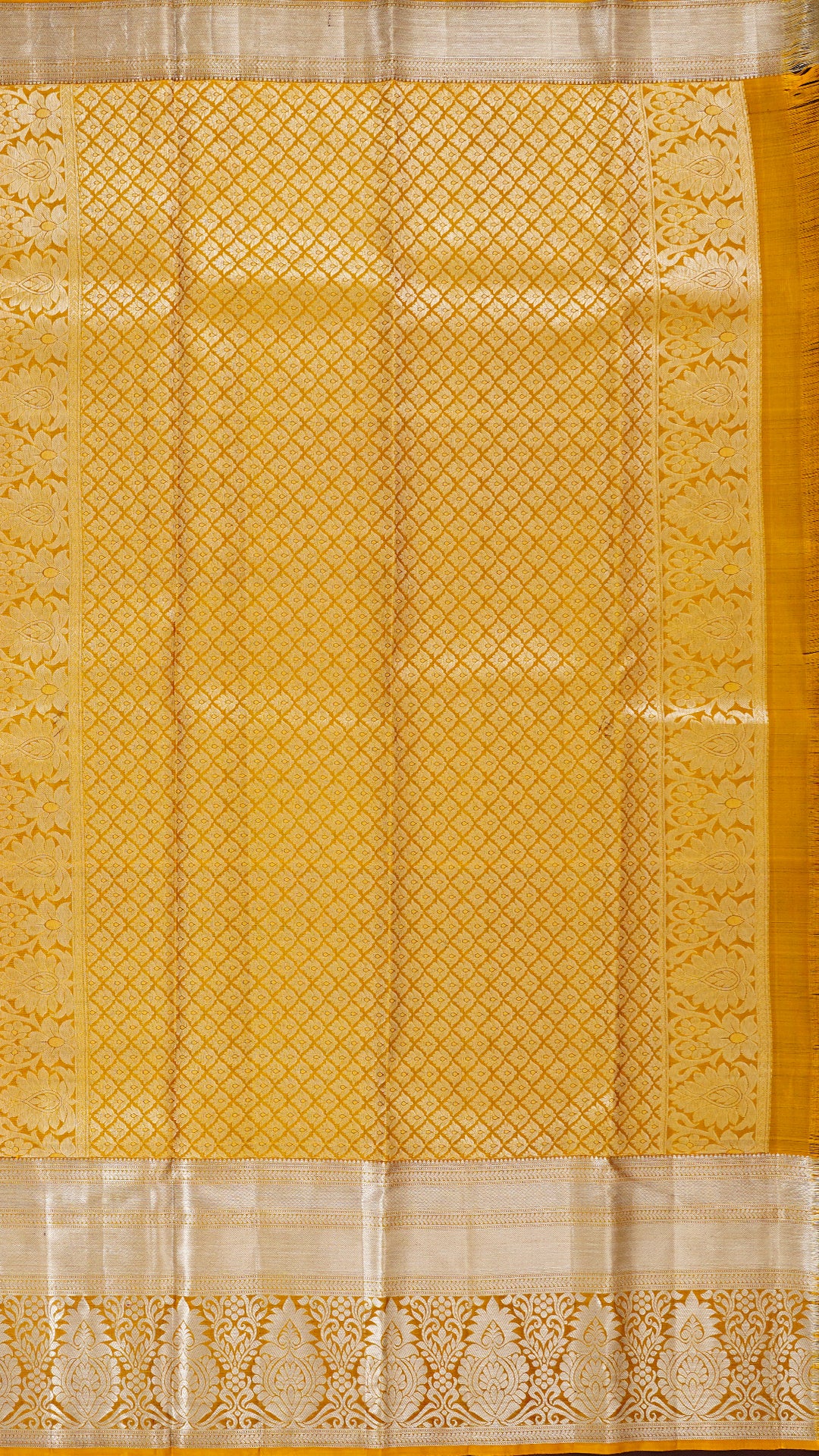 Coffee Brown and Dark Mustard Kanchipuram Silk Saree with Silver Zari Border | Elegant Kanchi Pattu Saree
