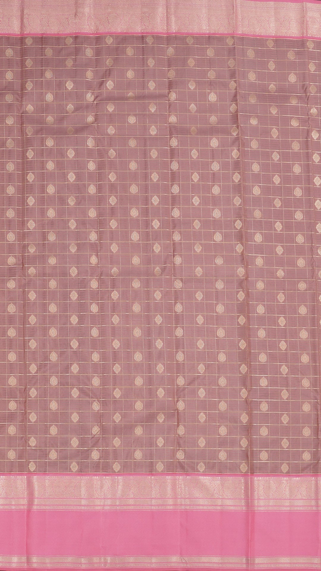 Mauve Kanchi Pattu Silk Saree with Medium Silver Contrast Bentex Border