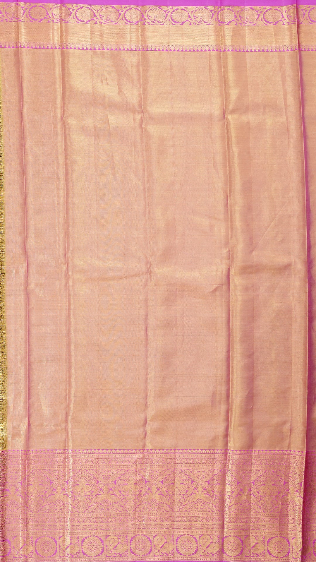 Dual Shade and Rose Pink Kanchipuram Silk Saree with Gold Zari | Self Tissue Border Saree