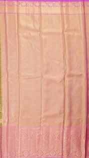 Dual Shade and Rose Pink Kanchipuram Silk Saree with Gold Zari | Self Tissue Border Saree