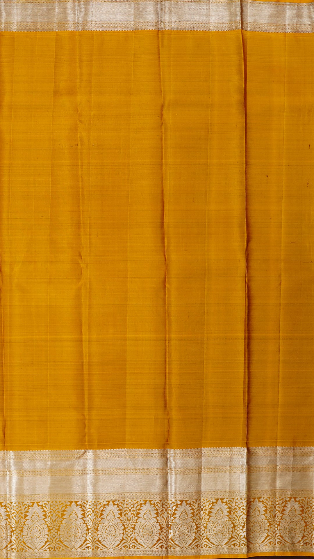 Coffee Brown and Dark Mustard Kanchipuram Silk Saree with Silver Zari Border | Elegant Kanchi Pattu Saree