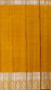 Coffee Brown and Dark Mustard Kanchipuram Silk Saree with Silver Zari Border | Elegant Kanchi Pattu Saree