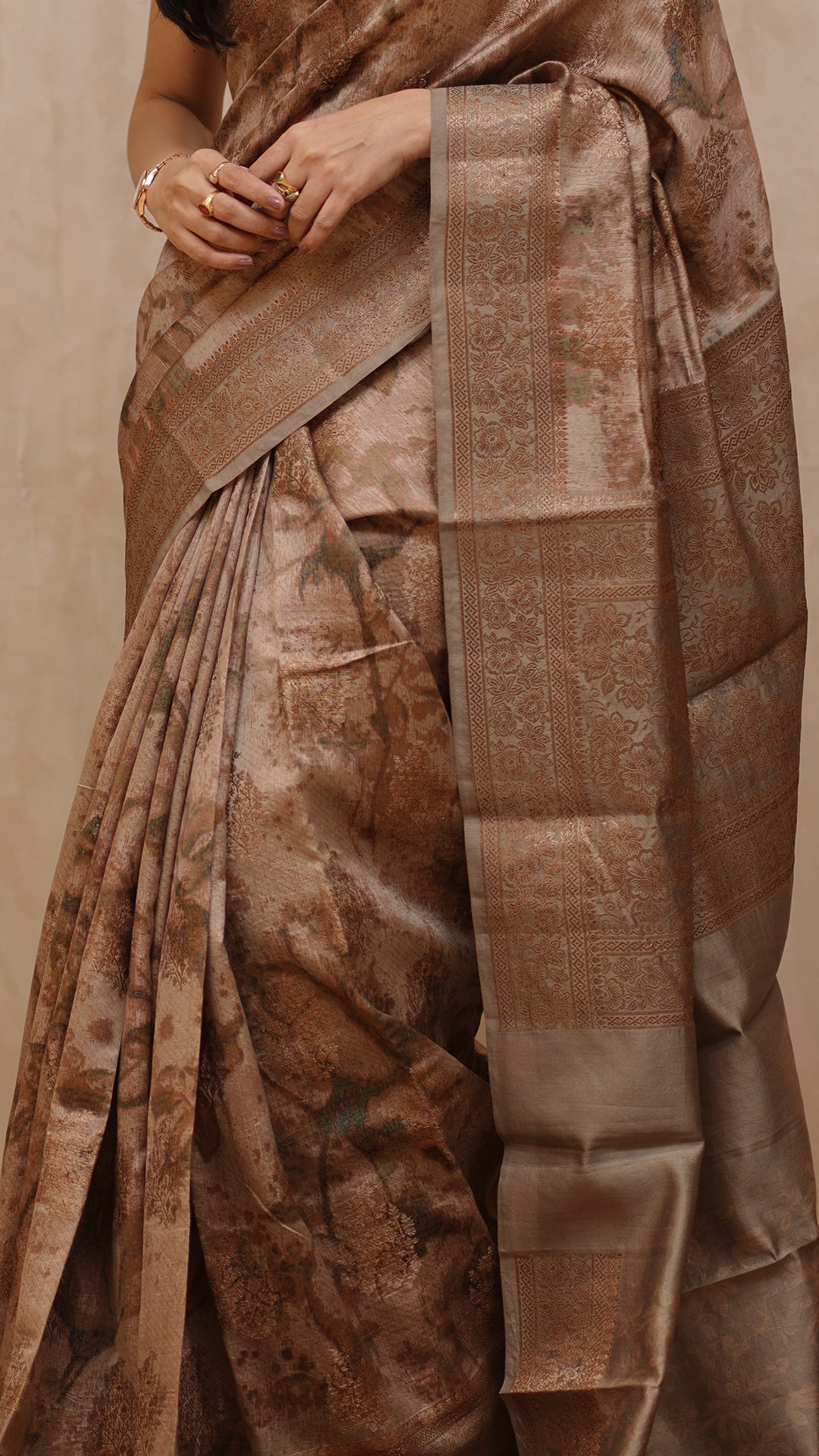 Mauve Jute Silk Saree with Printed Buttis Design