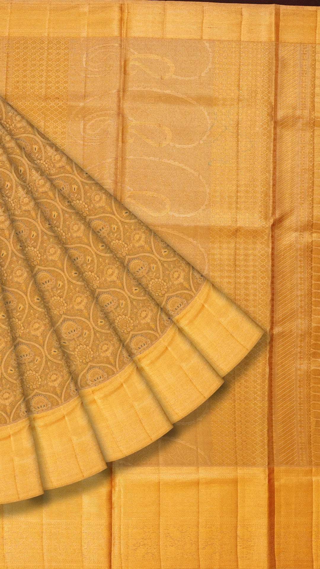 Light Olive Kanchipuram Saree with Zari Border