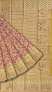 Purple Kanchipuram Saree with Geometric & Floral Design