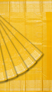 Mustard Yellow Kanchipuram Silk Saree with Zari Border | Traditional Medium Border Saree