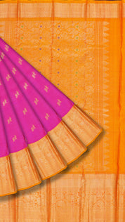 Bright Pink Kanchipuram Saree with Zari Border
