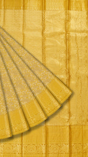 Golden All Over Silver Zari Kanchi Pattu Saree with Self Tissue Border