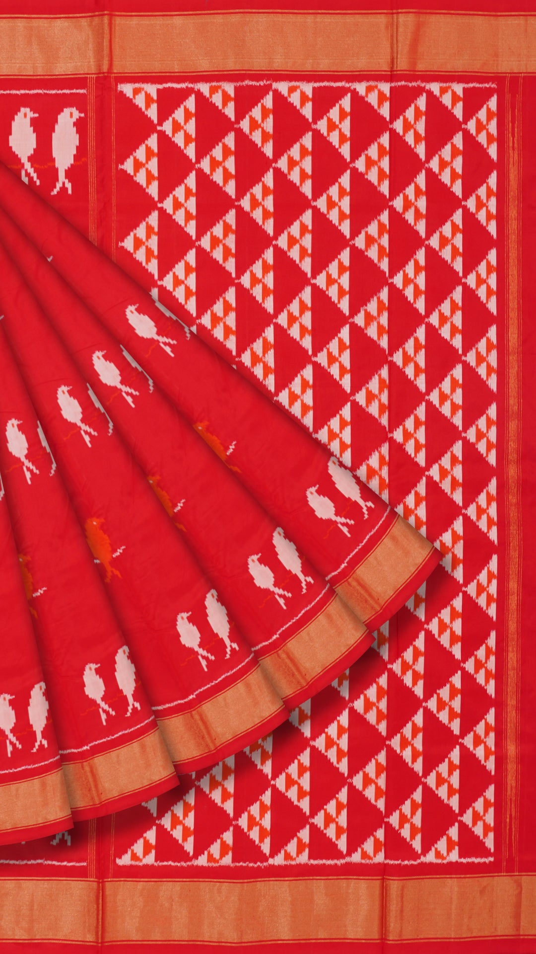 Bright Red Ikkat Silk Saree with Bold Buttas