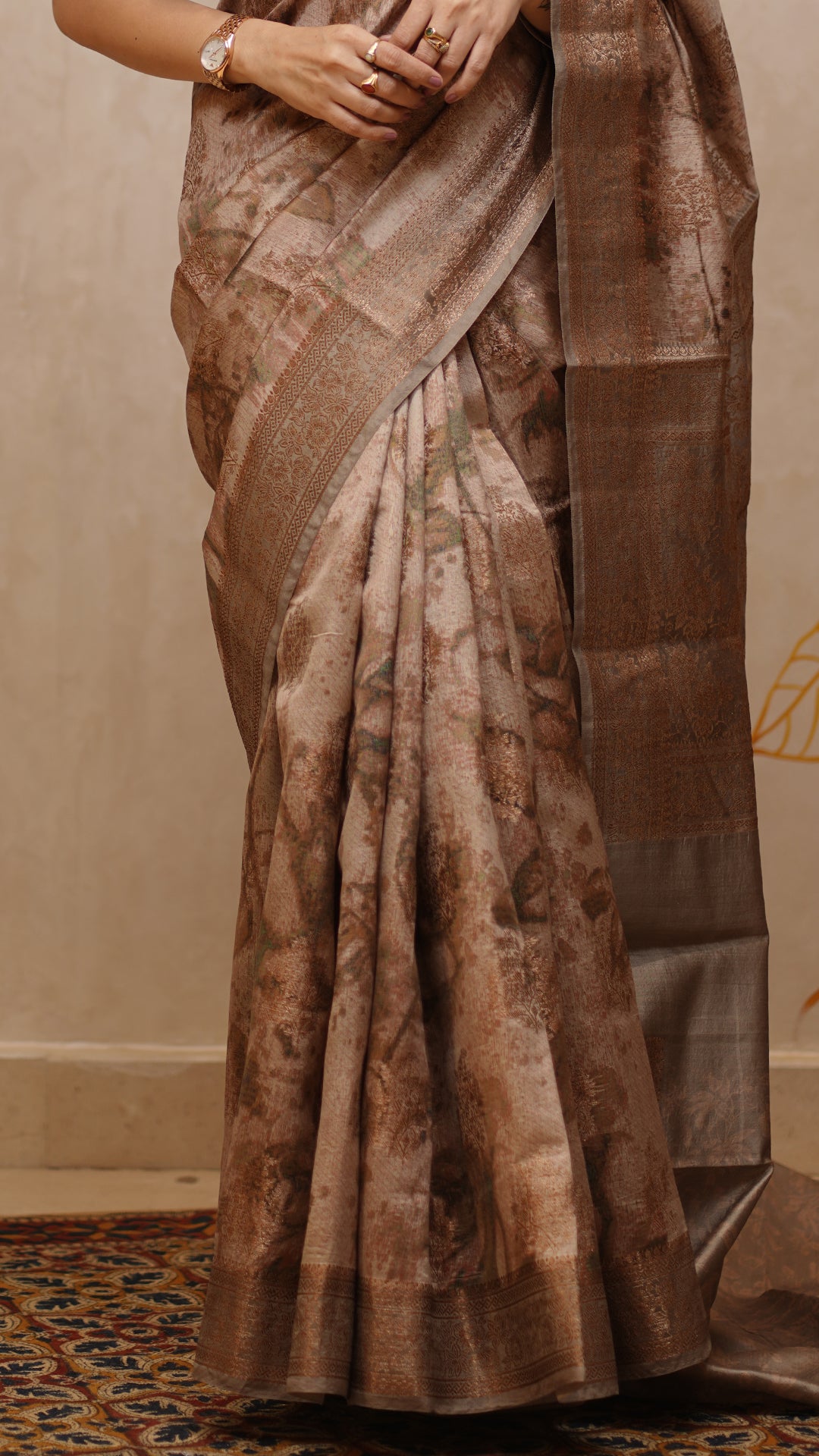Mauve Jute Silk Saree with Printed Buttis Design
