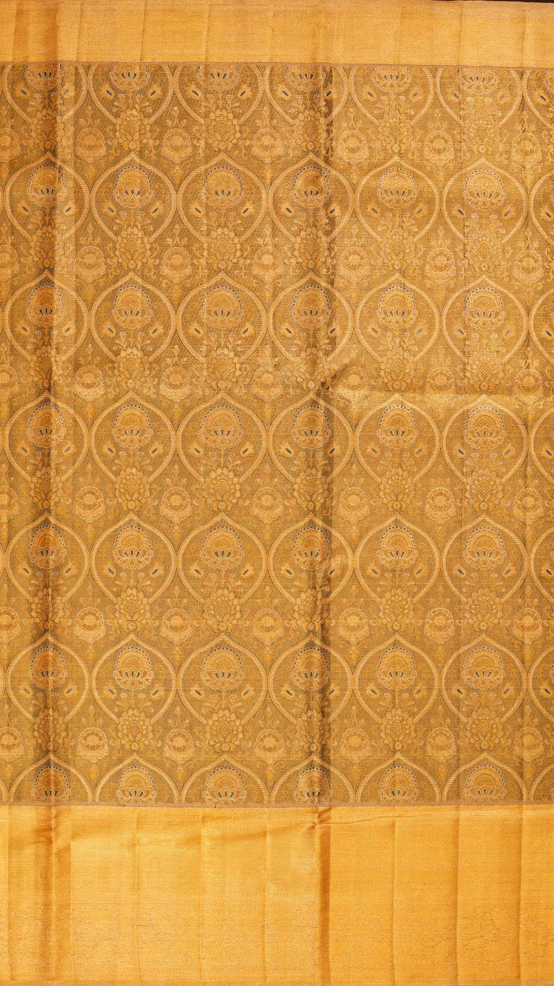 Light Olive Kanchipuram Saree with Zari Border