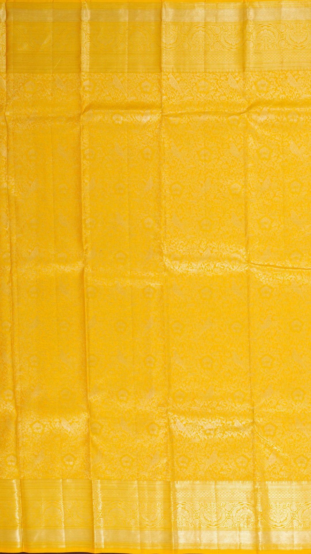 Mustard Yellow Kanchipuram Silk Saree with Zari Border | Traditional Medium Border Saree
