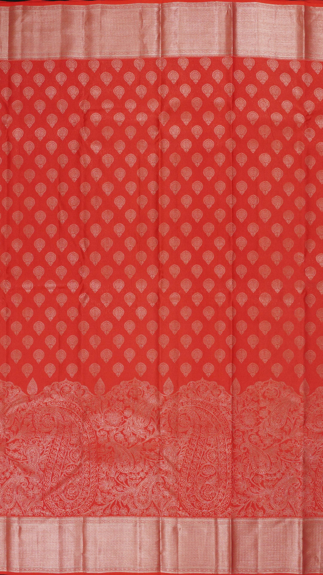 Peach Orange Silk Saree with Silver Butta and Subtle Borders
