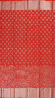Peach Orange Silk Saree with Silver Butta and Subtle Borders