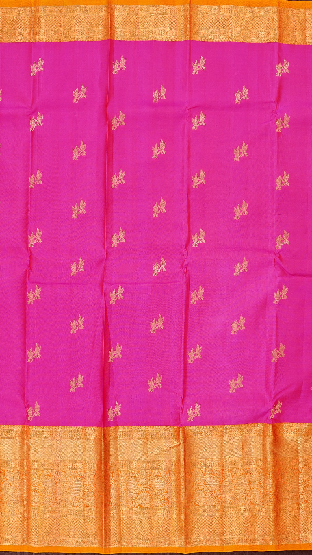 Bright Pink Kanchipuram Saree with Zari Border