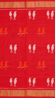 Bright Red Ikkat Silk Saree with Bold Buttas