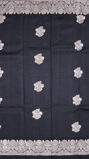 Black Raw Mango Silk Saree with Silver Buttas & Border