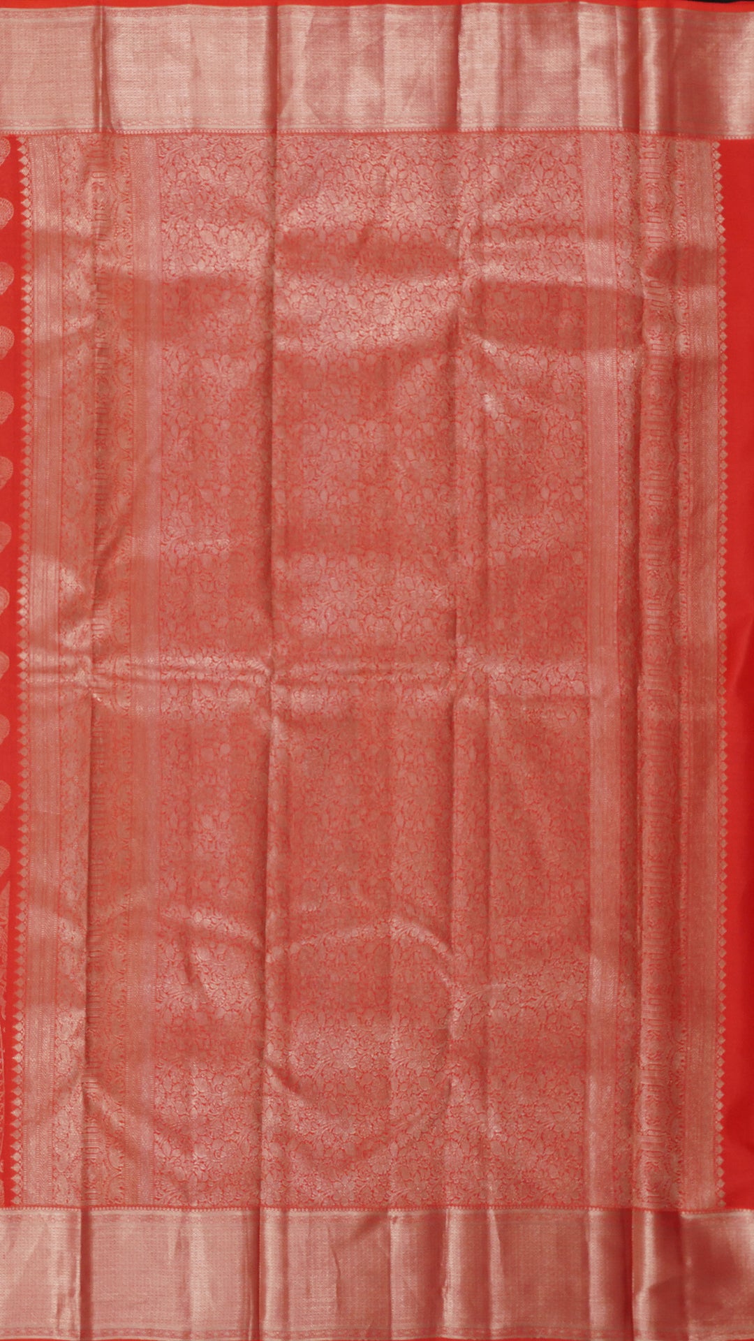 Peach Orange Silk Saree with Silver Butta and Subtle Borders