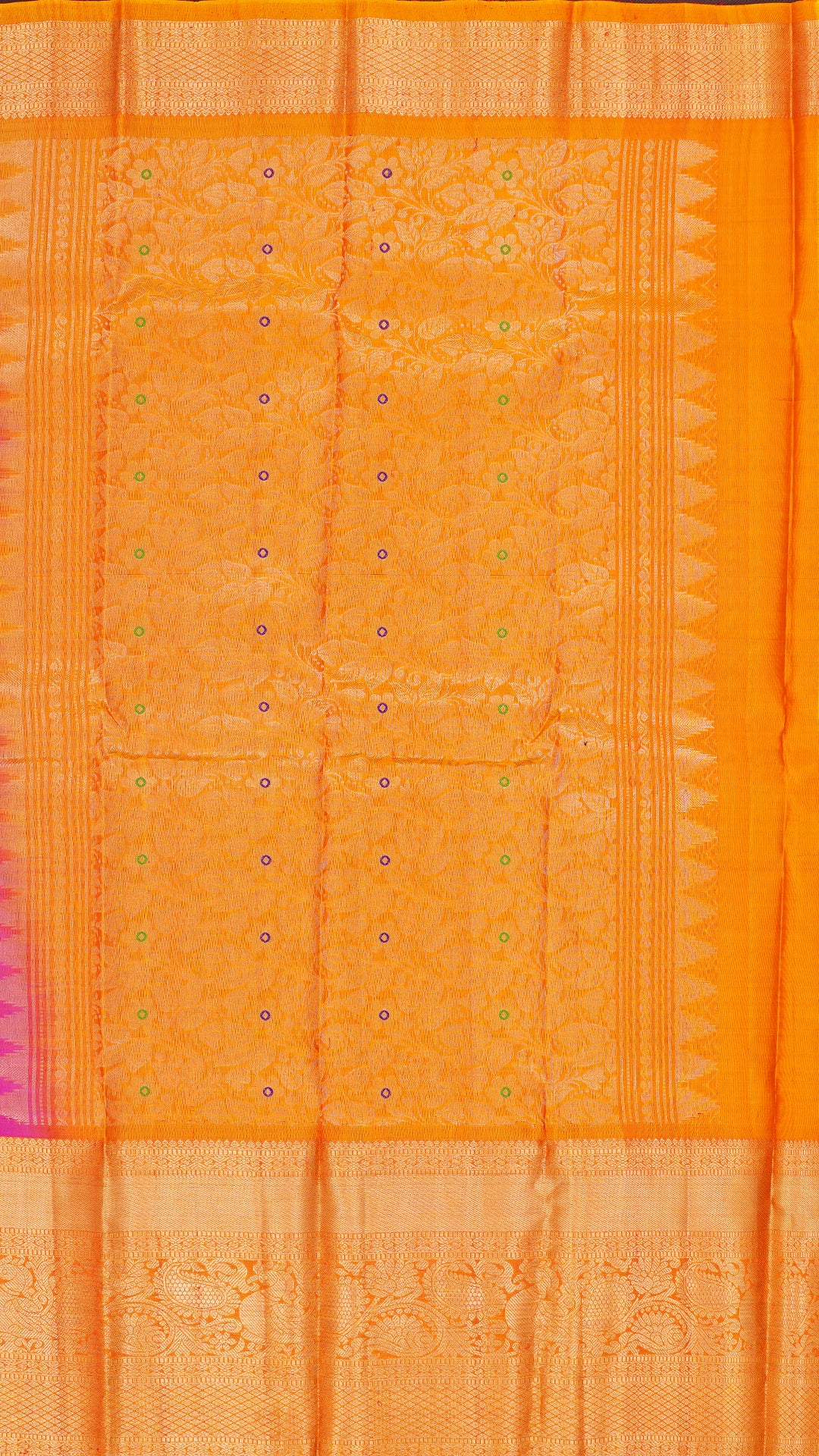 Bright Pink Kanchipuram Saree with Zari Border