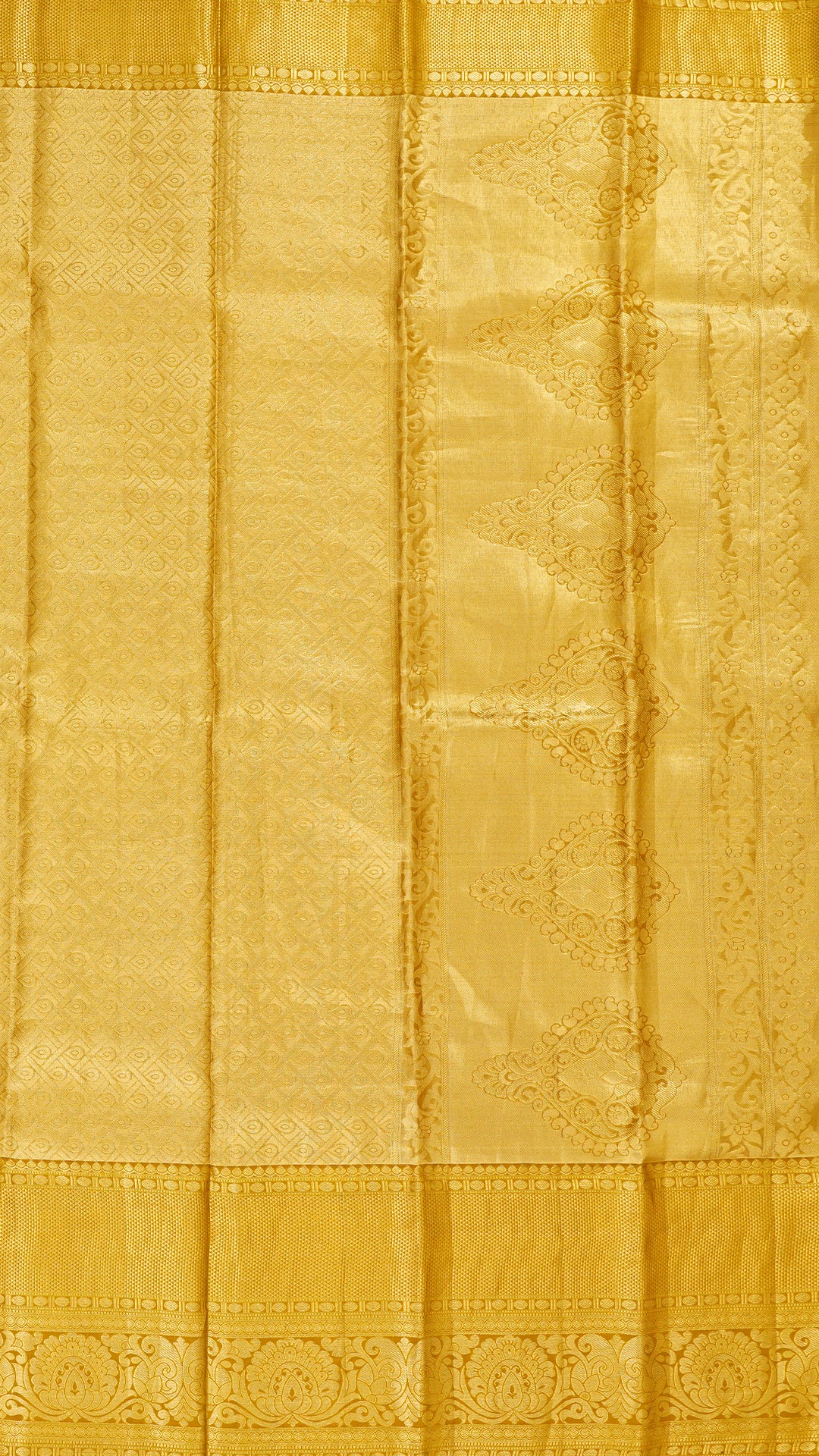Golden All Over Silver Zari Kanchi Pattu Saree with Self Tissue Border