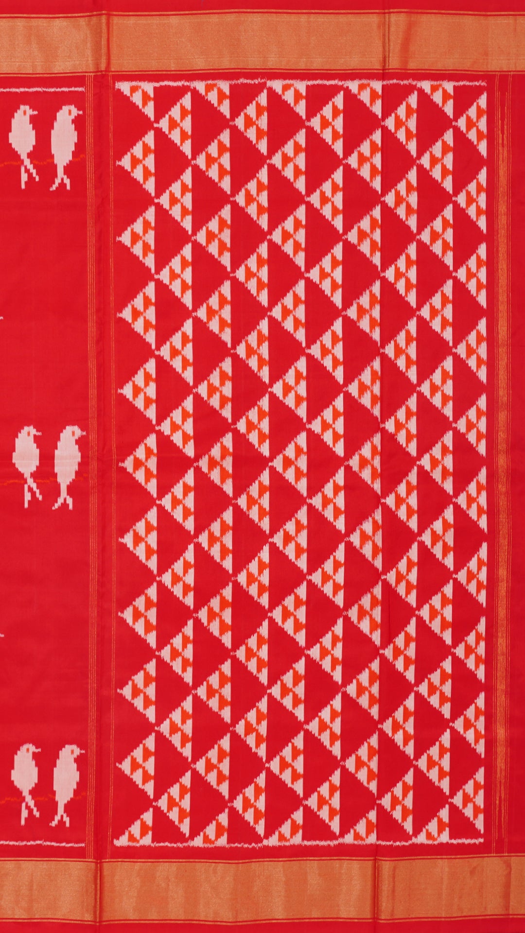 Bright Red Ikkat Silk Saree with Bold Buttas