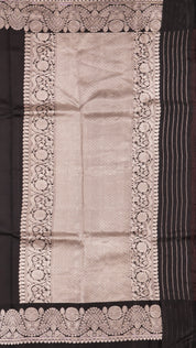Black Raw Mango Silk Saree with Silver Buttas & Border