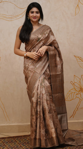 Mauve Jute Silk Saree with Printed Buttis Design