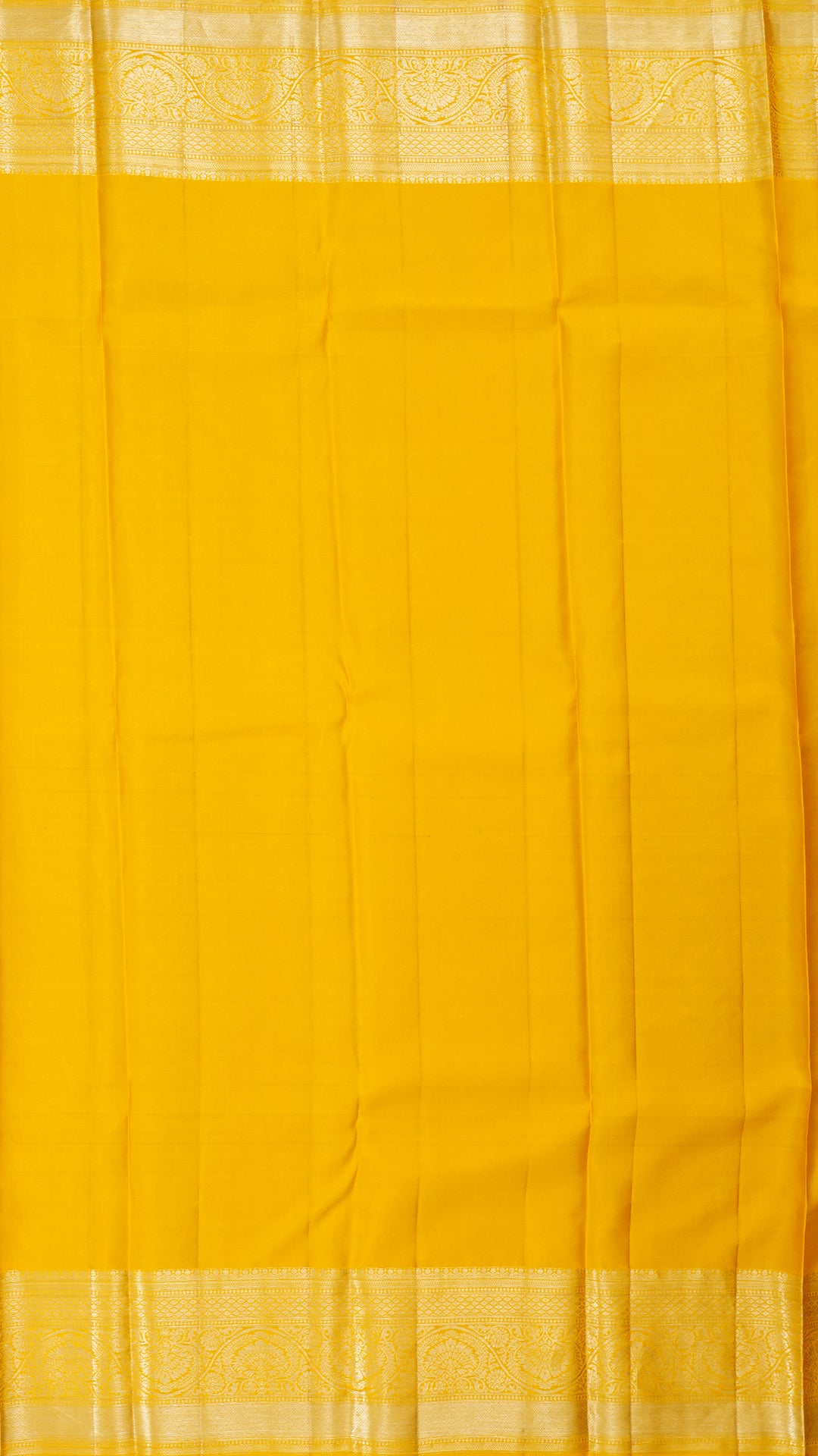 Mustard Yellow Kanchipuram Silk Saree with Zari Border | Traditional Medium Border Saree
