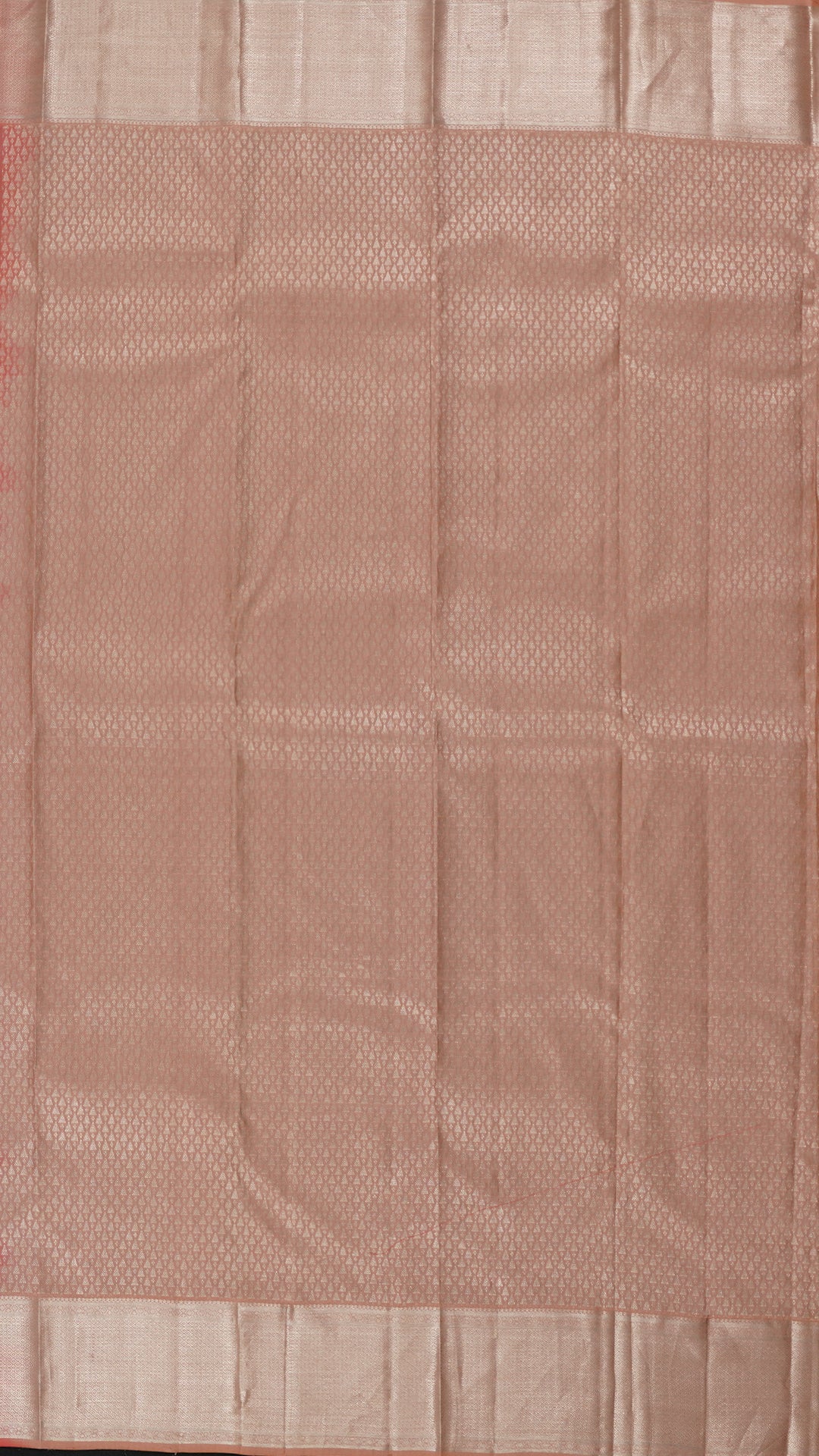 Peach Orange Silk Saree with Silver Butta and Subtle Borders