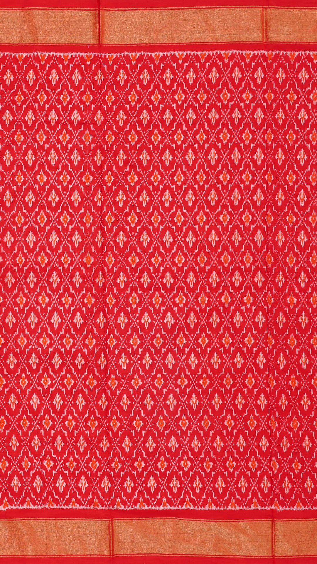Bright Red Ikkat Silk Saree with Bold Buttas