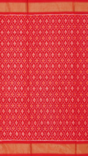 Bright Red Ikkat Silk Saree with Bold Buttas